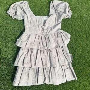 Olive Tiered Dress with Puff Sleeves